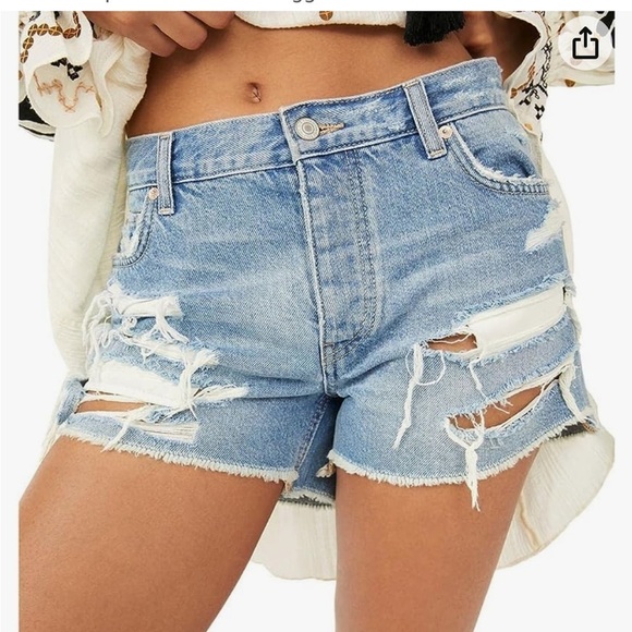 NWT Free People distressed denim shorts mid rise ripped size 28 - Picture 2 of 14